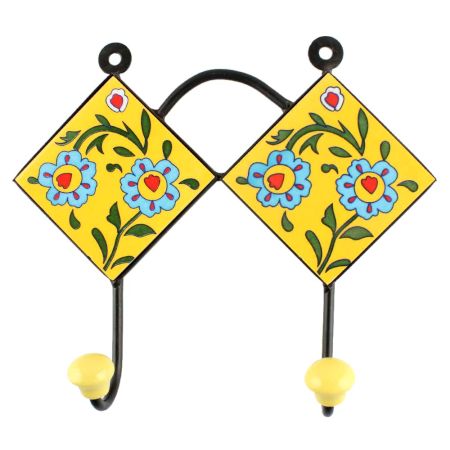 Yellow Ceramic Floral Tile Hook